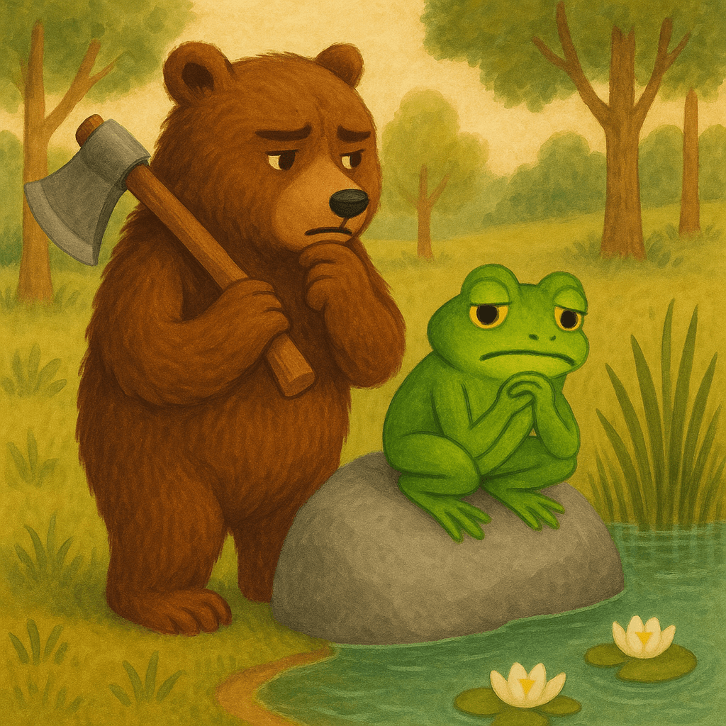 Медведь думает, как поступить с Лягушкой на камне