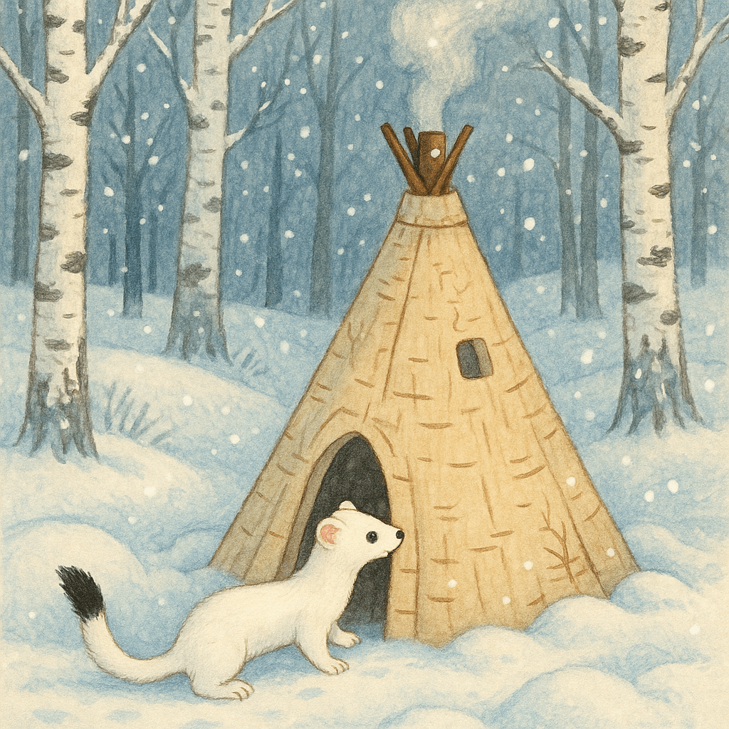 Горностай на крыше чума зимой